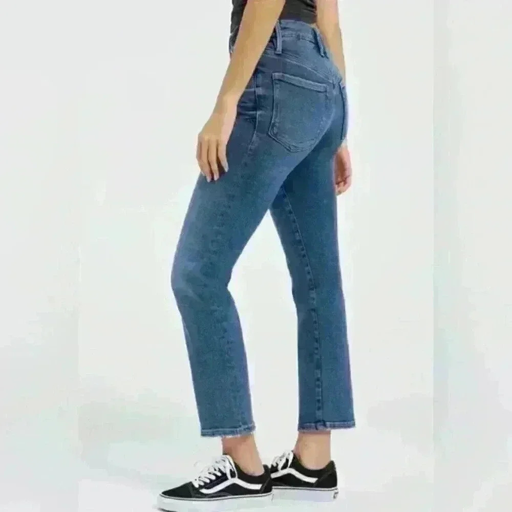 GOOD American Good Straight Legs  Raw Hem High Waist Jeans Size 4/27 - Picture 4 of 10